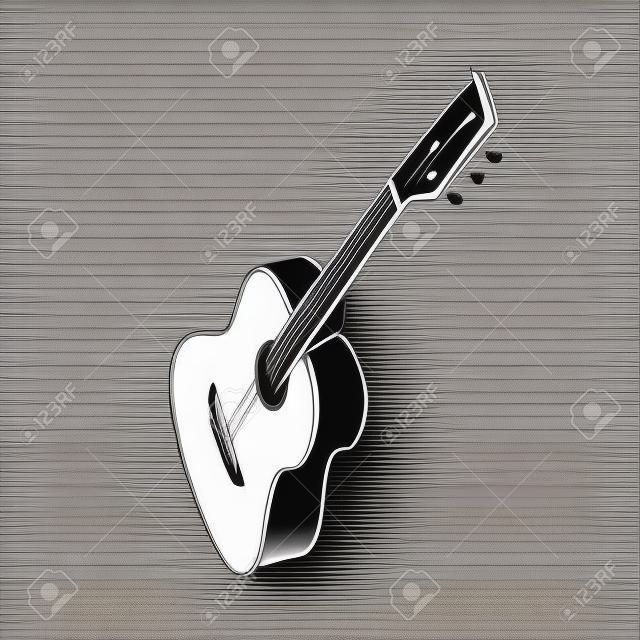 Classic Spanish acoustic guitar. line sketch vector illustration