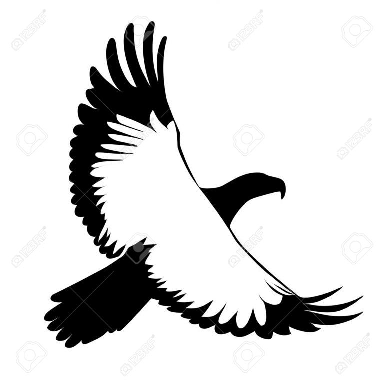 Silueta de águila calva aislada en blanco. Esta ilustración vectorial se puede utilizar como impresión en camisetas, elementos de tatuaje u otros usos.