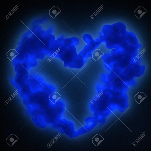 kształt serca z niebieskiego dymu na czarnym tle