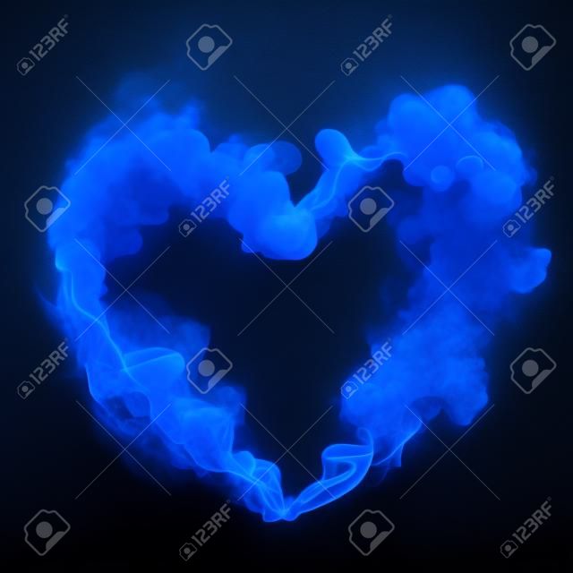 kształt serca z niebieskiego dymu na czarnym tle