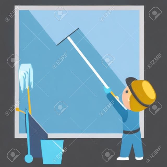 Mycie okien i pranie CzÅ‚owiek z wiadra. Ilustracji wektorowych