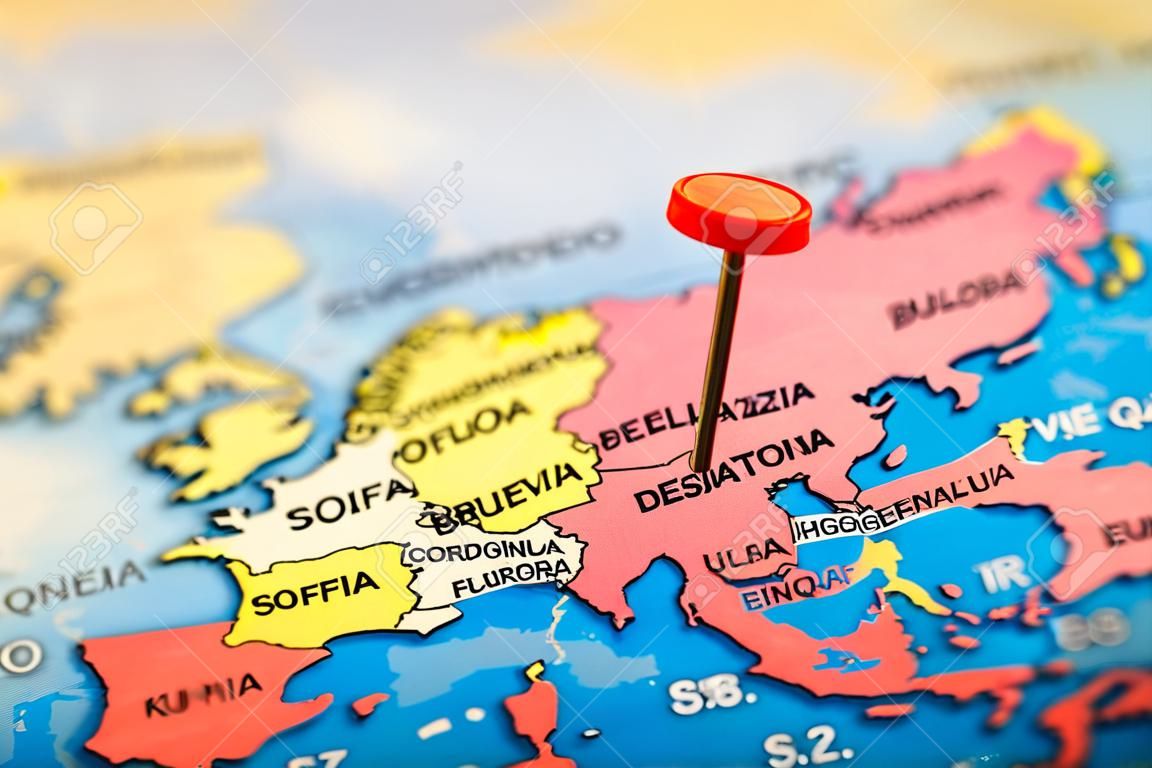 Meerkleurige knoppen geven de locatie en coördinaten van de bestemming aan op de kaart van het Land Sofia bulgaria. Concert knop geeft landen en steden van Europa aan