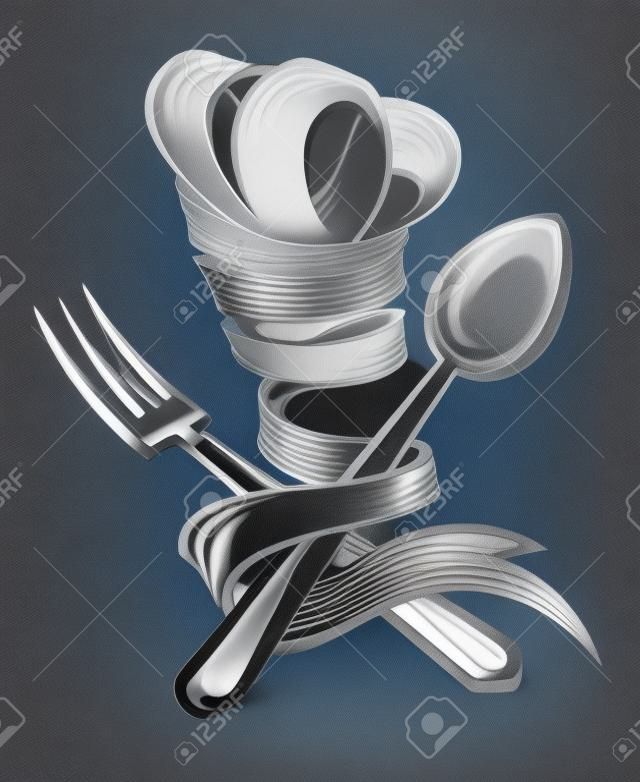 chef hat, spoon and fork