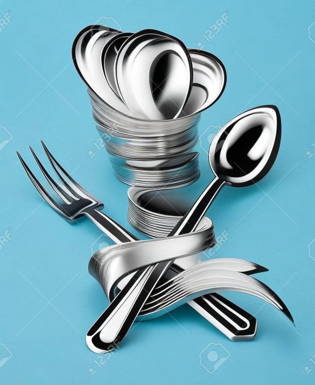 gorro de cocinero, cuchara y tenedor