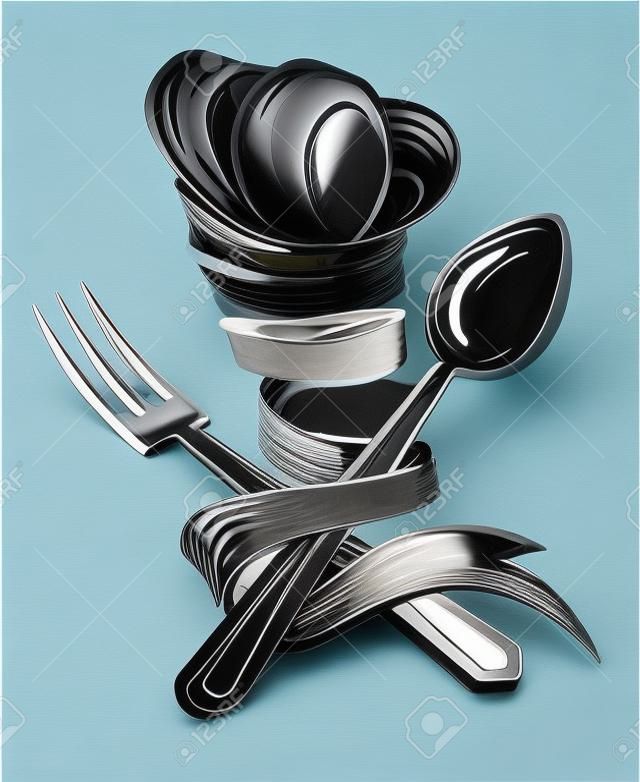 廚師帽，勺子和叉子