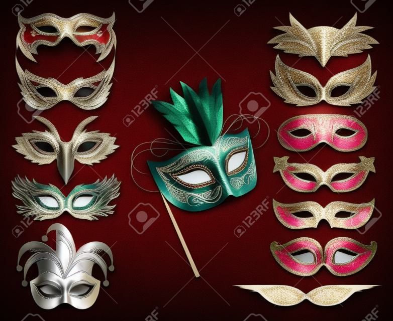 conjunto de máscaras de carnaval aisladas