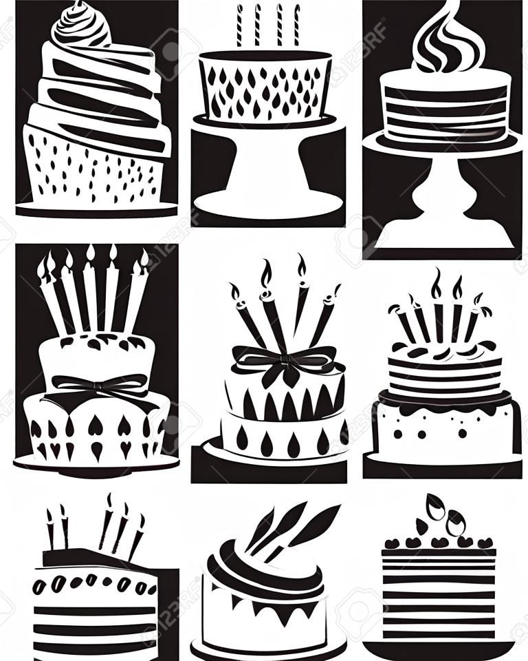 set of nine monochrome cakes