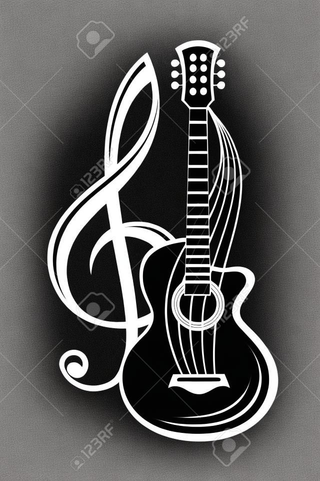 monochrome illustration de clé de sol et de la guitare