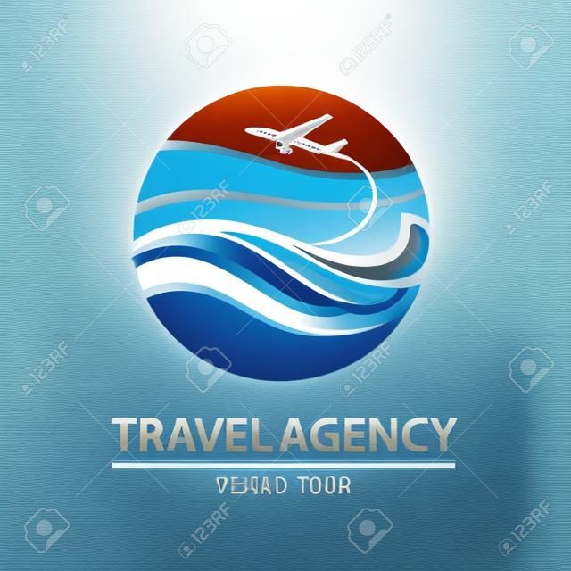 與飛機和海洋抽象旅遊標誌