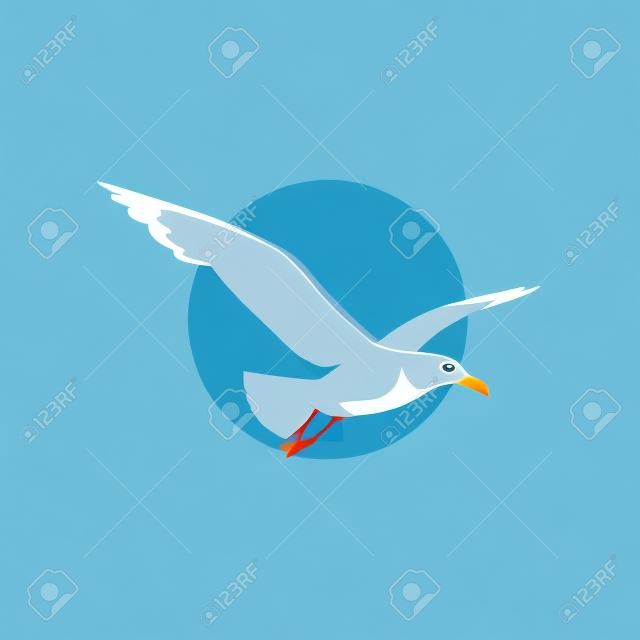 ícone da gaivota voadora no círculo azul