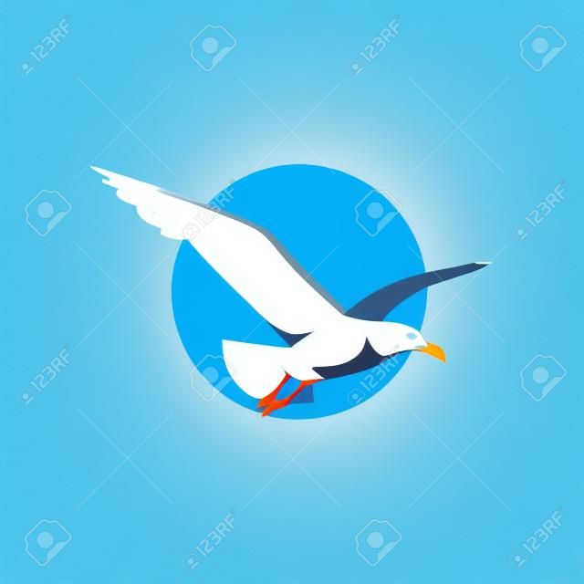 Ikone der fliegenden Seemöwe im blauen Kreis