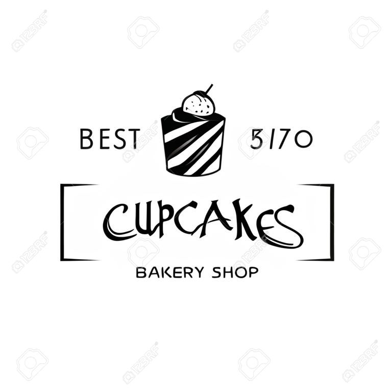 etiqueta preta com cupcake para padaria isolada no fundo branco