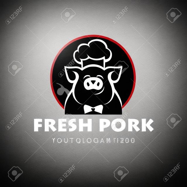 label of farm animal pig for butchery isolated on black background