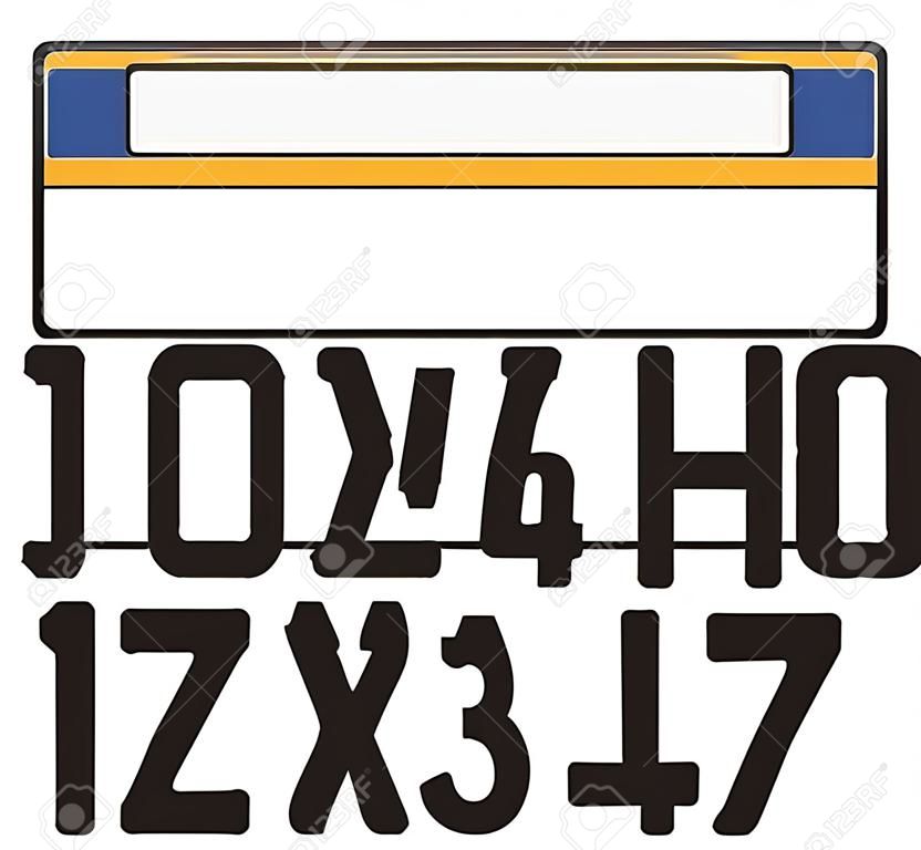 Lege kentekenplaat van het voertuig met een set cijfers en letters