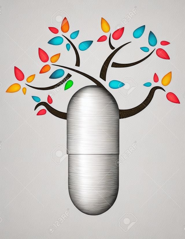 흰색 뒷면에 나무 캡슐 그림 디자인