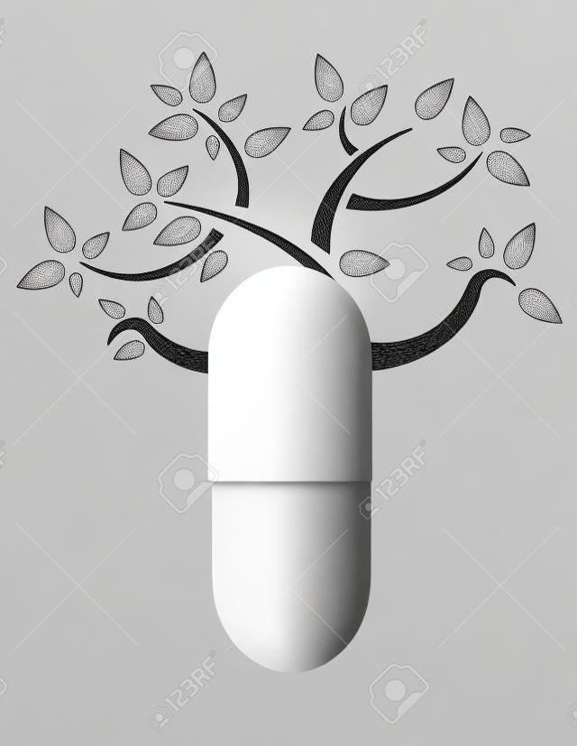 흰색 뒷면에 나무 캡슐 그림 디자인
