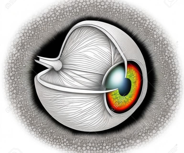 目の解剖学 - 白で隔離される内部構造