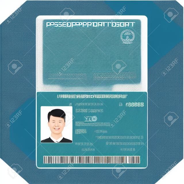 Vector passaporto internazionale aperto con il visto della Cina