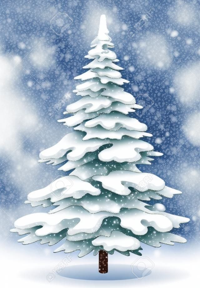 Albero di Natale abete con neve, simbolo di vacanza invernale, isolato su bianco