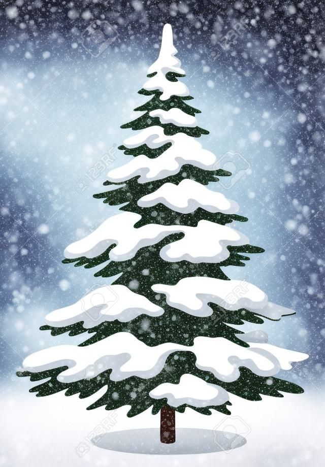 Christmas fir tree with snow, holiday winter symbol, isolated on white  
