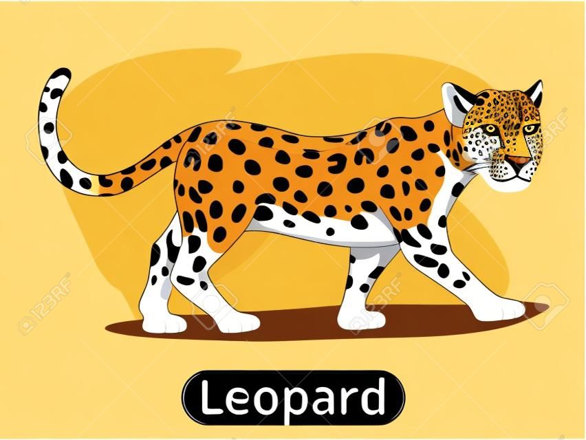 Leopard afrikai szavanna állat rajzfilm vektoros illusztráció gyerekeknek