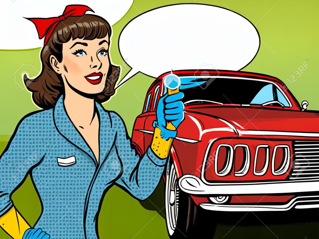 Colada de la muchacha del coche retro pop cómic ilustración de estilo de arte