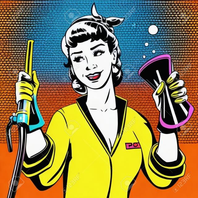 Autowaschanlage Mädchen Comic-Retro-Pop-Art-Stil Illustration