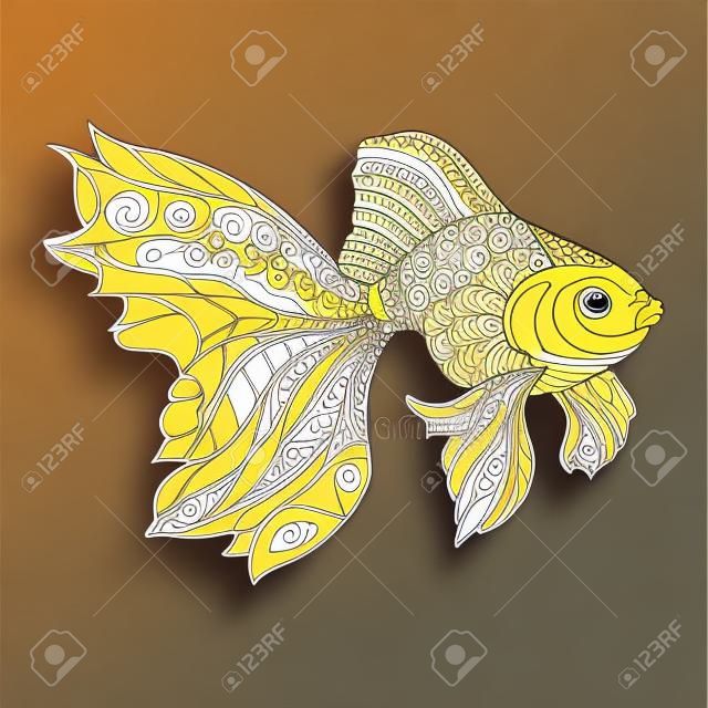 Arany hal színező könyv felnőtteknek vektoros illusztráció.