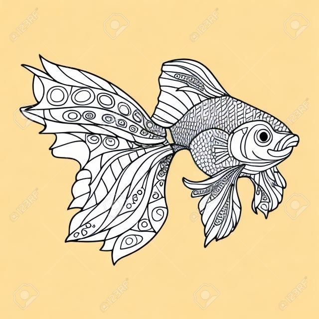 Золотая рыбка раскраски для взрослых векторные иллюстрации.