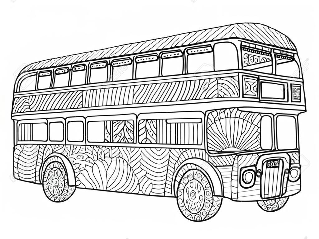 Double decker bus coloring book for adults vector illustration.