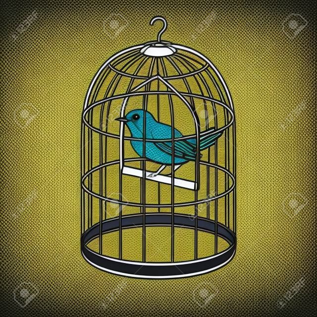 Bird in cage pop art style vector illustration