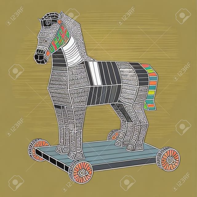 Koń trojański kolorowanka wektor