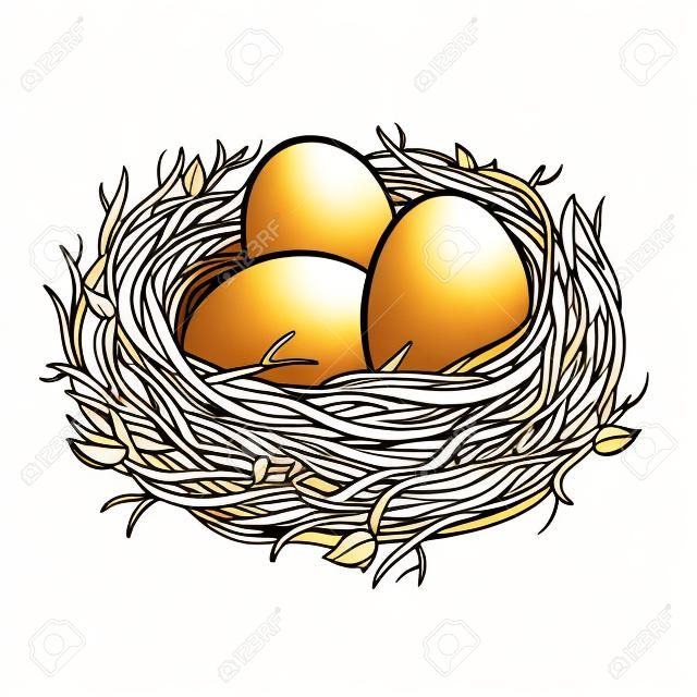 巢與金黃色的蛋著色圖