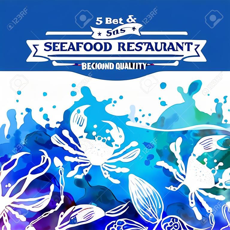 Restaurante de frutos do mar. Fundo de frutos do mar com efeito aquarela