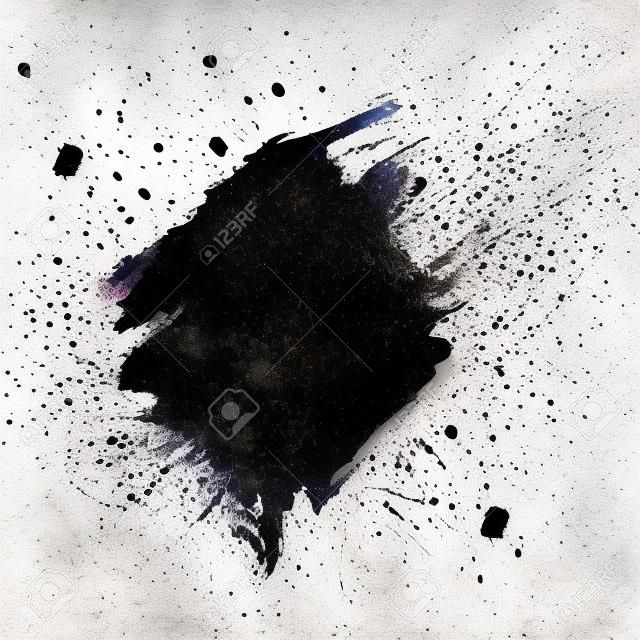 Farbspritzer-Hintergrund. Grunge Notkalligraphie-Tintenflecken. Explosion mit schwarzer Tinte. Spritzer-Hintergrund. Sprühfarbe Tropfen.