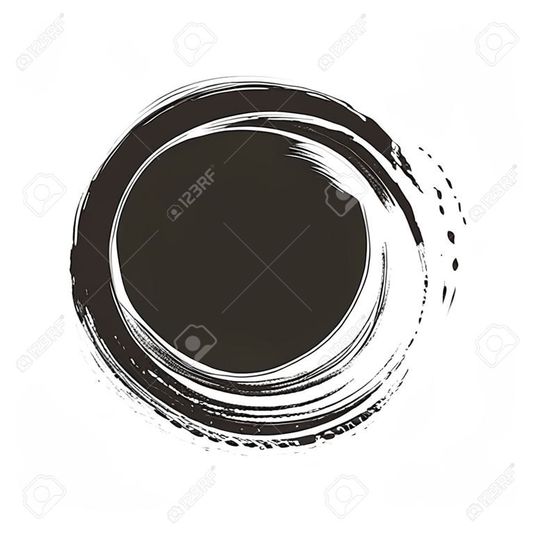 vector brush strokes circles of paint on white background. Ink hand drawn paint brush circle. label design element vector illustration.