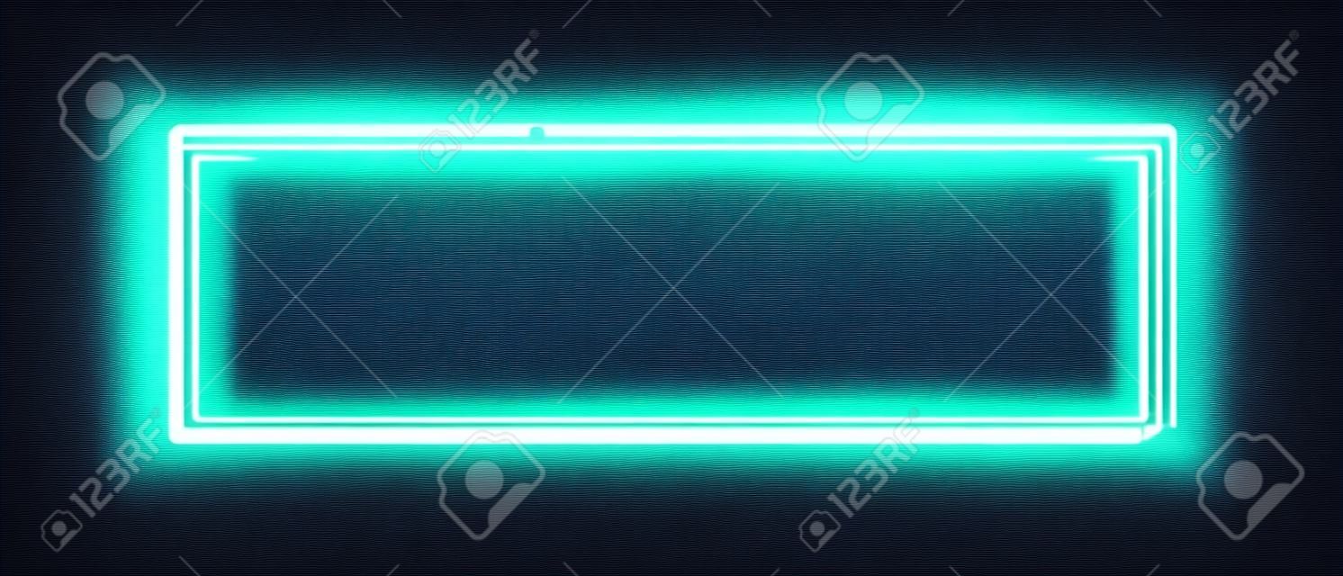 Neon rectangle frame or neon lights horizontal sign. Vector abstract background, tunnel, portal. Geometric glow outline shape or laser glowing lines. Abstract background with space for your text