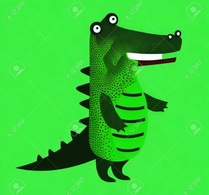 kreskówka krokodyl na białym tle. Dziki krokodyla. Jungle zielony krokodyl. Dziki sylwetka krokodyla. zwierzęta. postać krokodyla. zwierzęta
