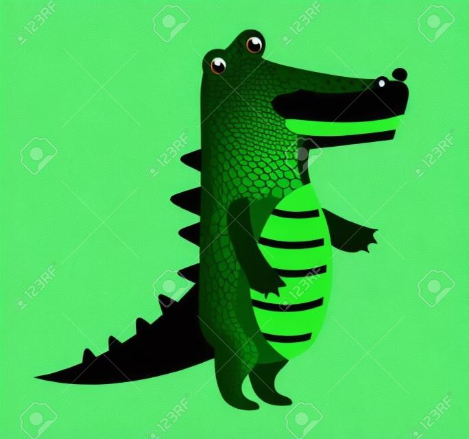 kreskówka krokodyl na białym tle. Dziki krokodyla. Jungle zielony krokodyl. Dziki sylwetka krokodyla. zwierzęta. postać krokodyla. zwierzęta