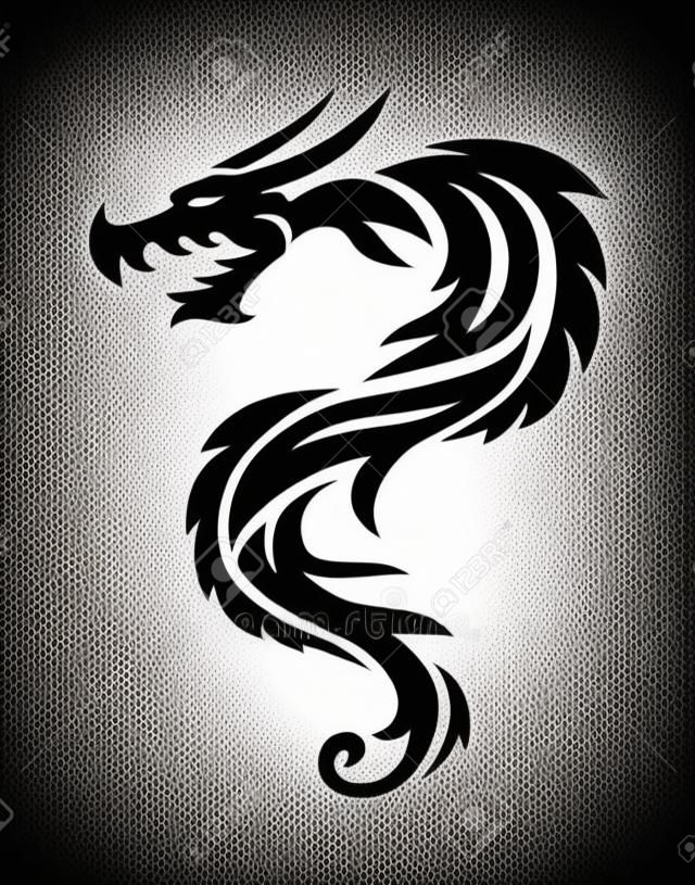 Tatouage de dragon fond blanc illustration vectorielle. Vector Dragon chinois pour le tatouage. Tatouage de dragon chinois. silhouette China Dragon Tattoo. Chine symbole tatouage de dragon animal silhouette.