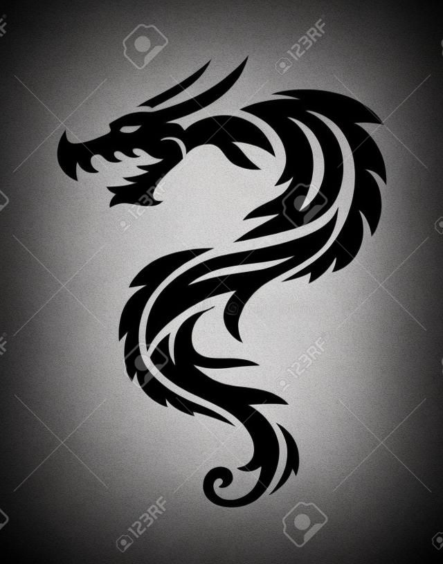 Tatuaje del dragón ilustración vectorial de fondo blanco. Vector dragón chino para el tatuaje. Tatuaje de dragón chino. silueta tatuaje del dragón de China. China, símbolo del dragón del tatuaje de animales silueta.