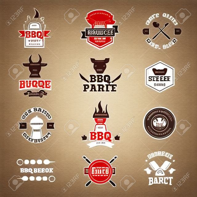 Barbecue logo and grill labels, badges, logos and emblems. Set of BBQ logo vector templates isolated on white background. Steak house restaurant menu BBQ logo design elements. BBQ logo design.