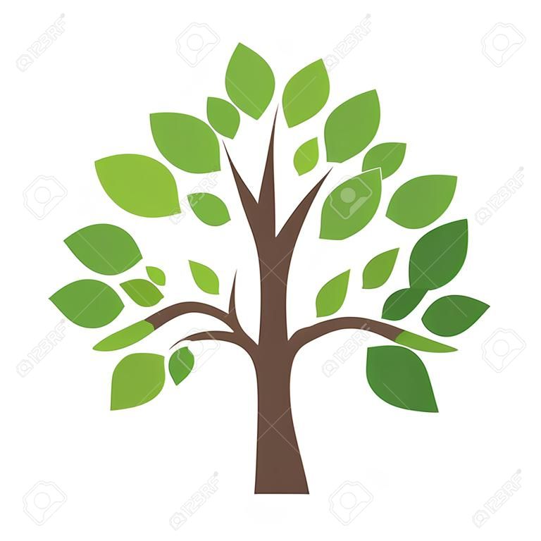 Estilizada del árbol del vector icono del logotipo. silueta plana del árbol del vector aislado en blanco. La forma del árbol y el símbolo foem. icono insignia del vector del árbol verde. logotipo de un producto natural, ecológico