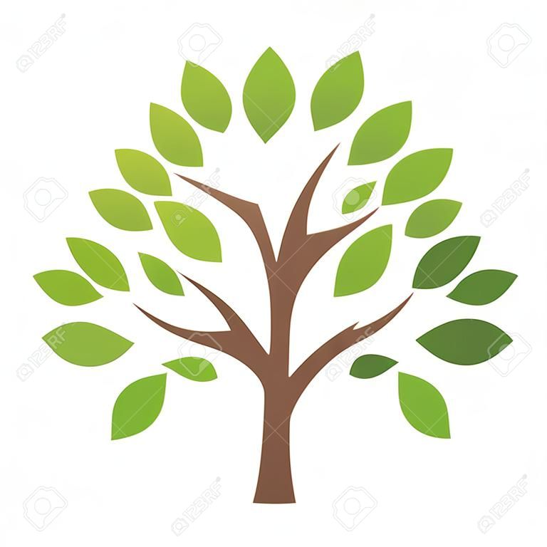 Estilizada del árbol del vector icono del logotipo. silueta plana del árbol del vector aislado en blanco. La forma del árbol y el símbolo foem. icono insignia del vector del árbol verde. logotipo de un producto natural, ecológico