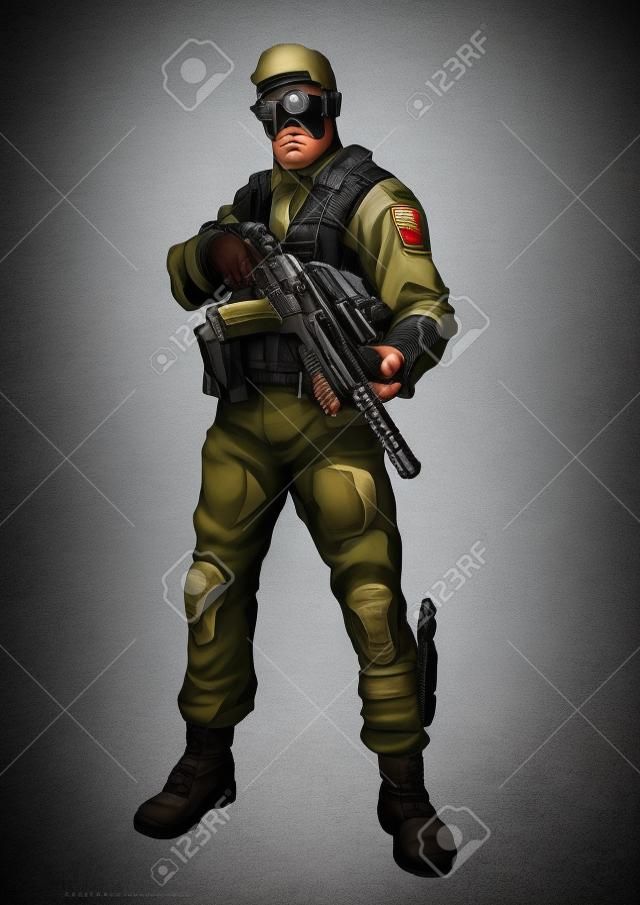 soldato mercenario con pistola