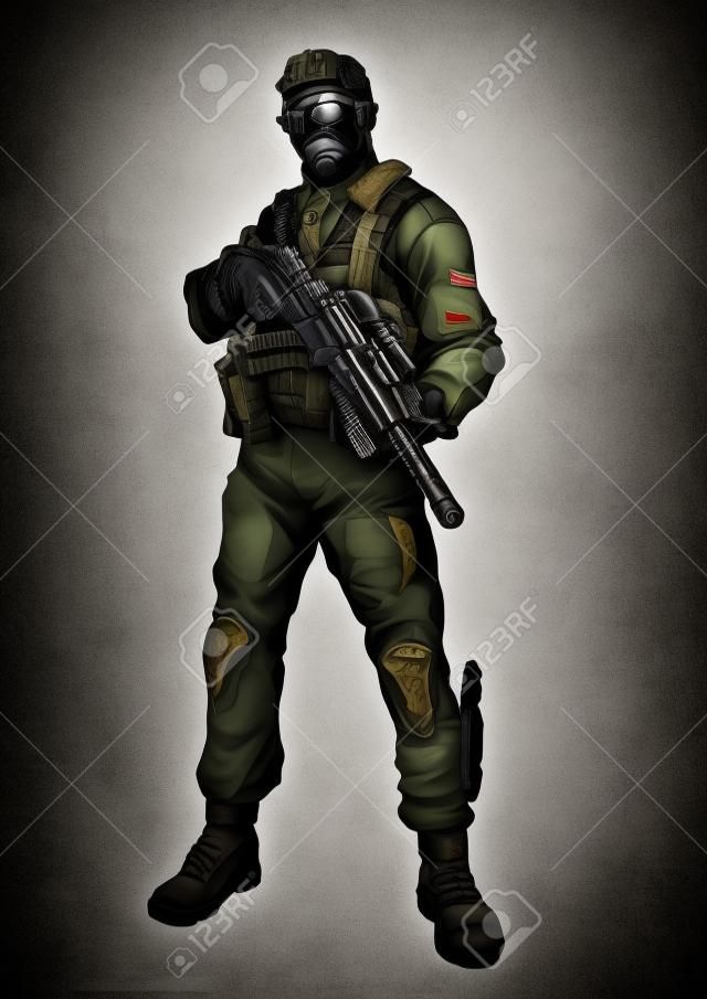 soldat mercenaire avec arme à feu