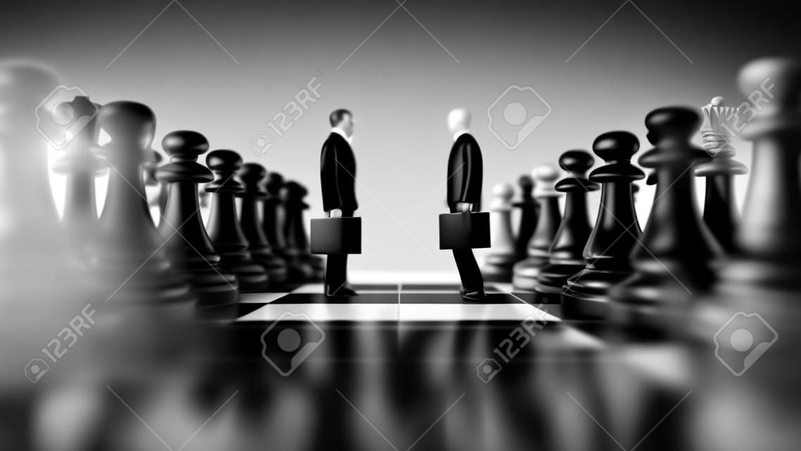 uomini d'affari in bianco e nero sulla scacchiera