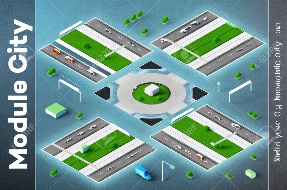 Isometric module is area landscape speed highway and road for constructing the design and construction of dimensional city for creativity and conceptual presentation.