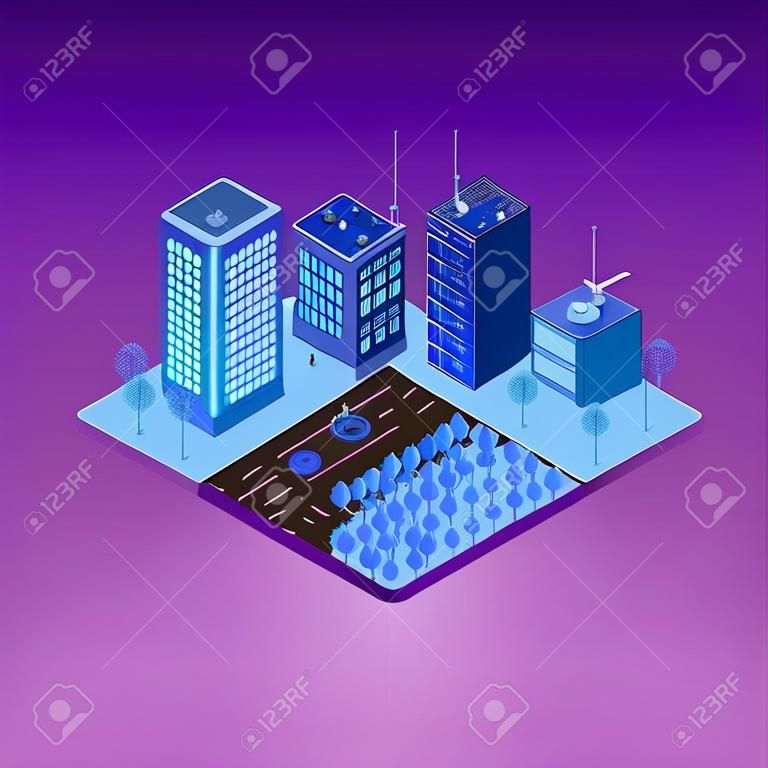 Zone de quart de module des couleurs bleues ultraviolettes de la ville intelligente de conception à la mode.
