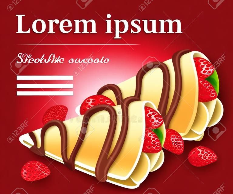 Crepe mit Erdbeere und Schokolade leckere Pfannkuchen . Vektor-Illustration isoliert auf weißem Hintergrund